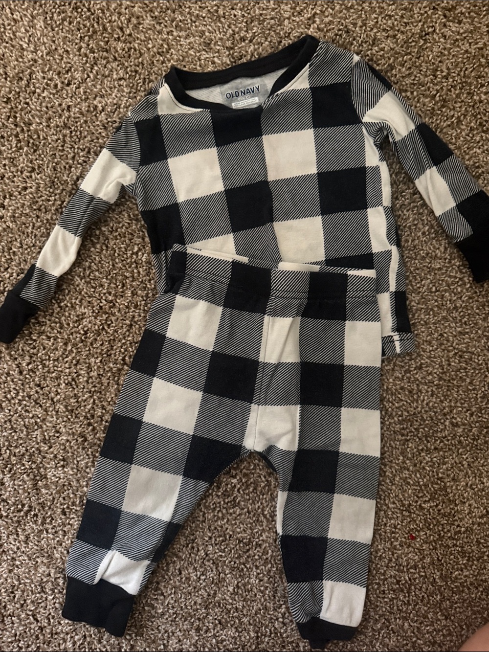 Old Navy Black & White Buffalo Plaid pajamas for baby